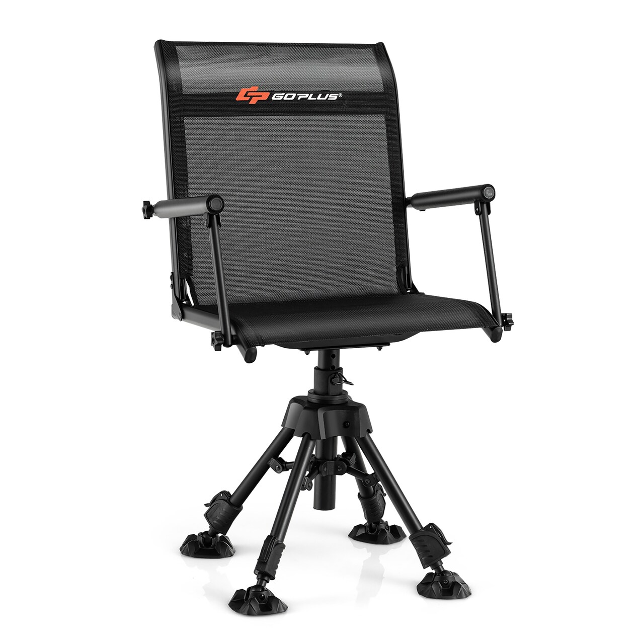 Goplus Swivel Hunting Chair with 4 360° Adjustable Legs Folding Silent Swivel Blind Chair Camouflage/Black